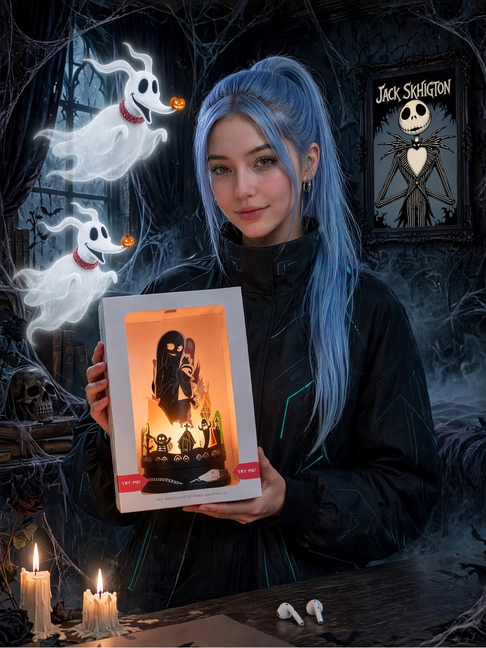 NWT Hallmark Disney Nightmare Before Christmas Rotating Lamp Sound Jack Zero